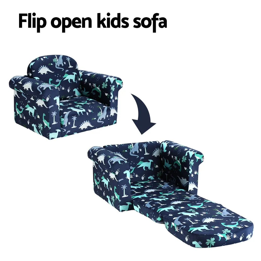 2-in-1 Flip Open Kids Sofa, Timber, Foam, Navy Blue - Keezi