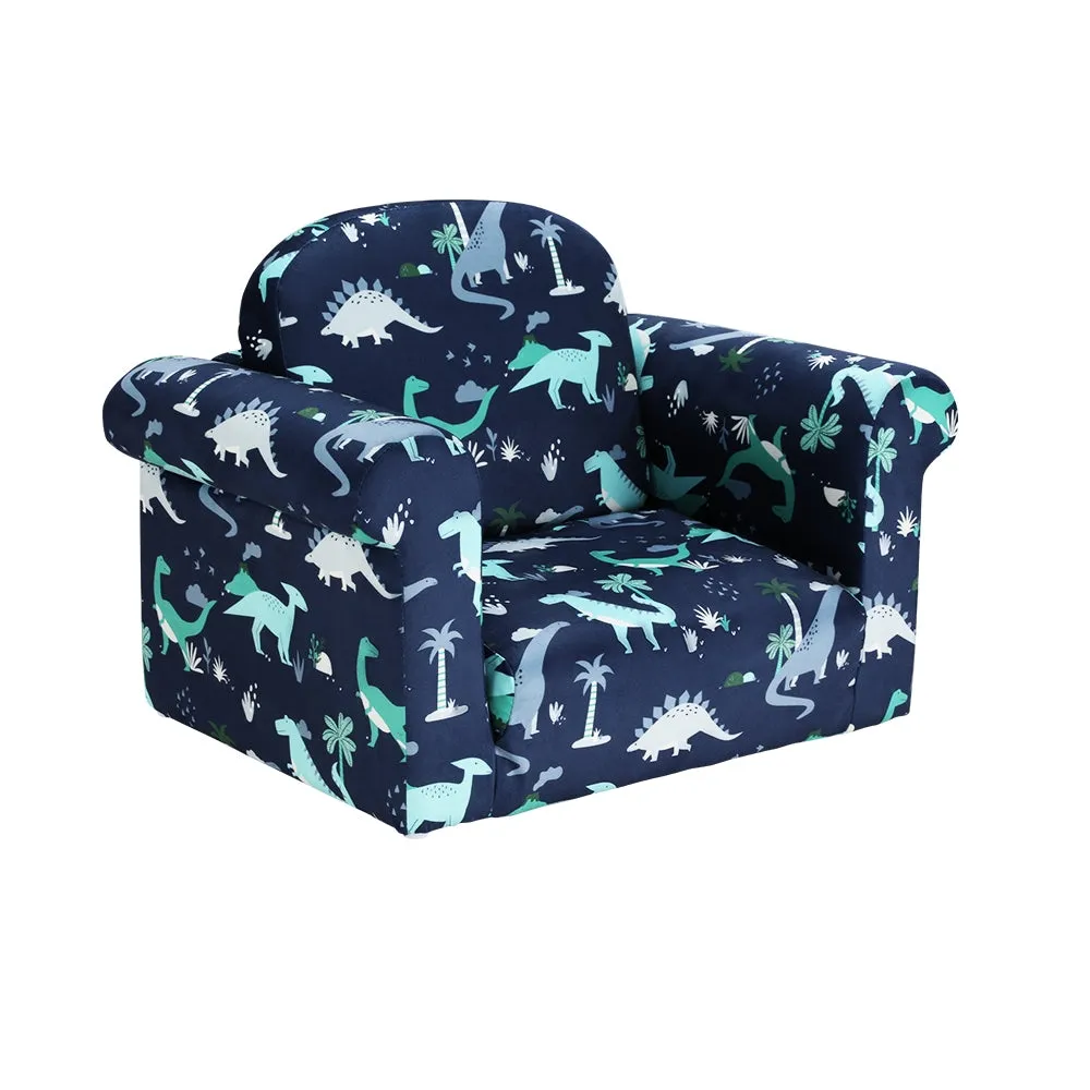 2-in-1 Flip Open Kids Sofa, Timber, Foam, Navy Blue - Keezi