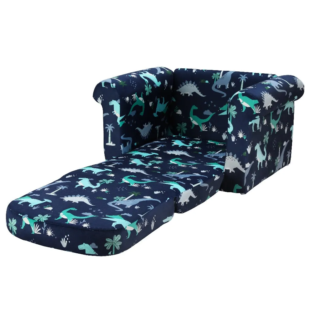 2-in-1 Flip Open Kids Sofa, Timber, Foam, Navy Blue - Keezi