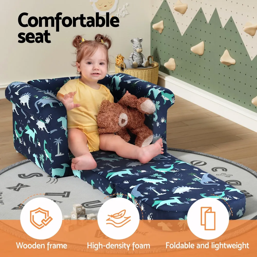 2-in-1 Flip Open Kids Sofa, Timber, Foam, Navy Blue - Keezi