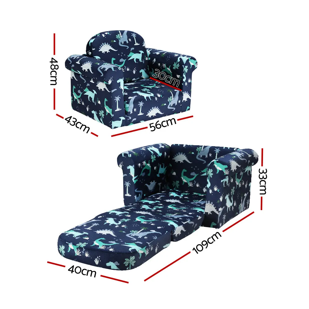 2-in-1 Flip Open Kids Sofa, Timber, Foam, Navy Blue - Keezi