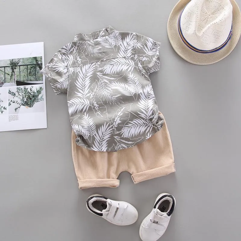 2-piece Feather Pattern T-shirt & Shorts for Children Boy