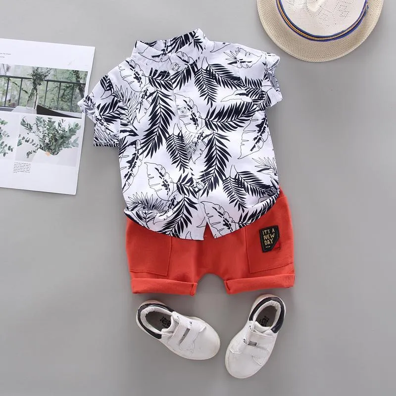 2-piece Feather Pattern T-shirt & Shorts for Children Boy