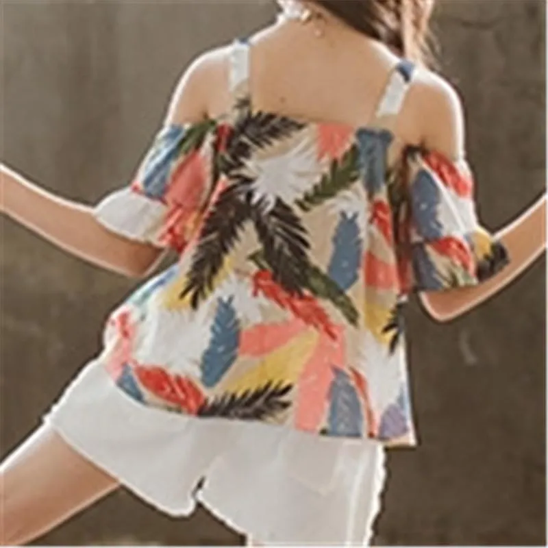 2-piece Floral Printed Tops & Shorts for Girl