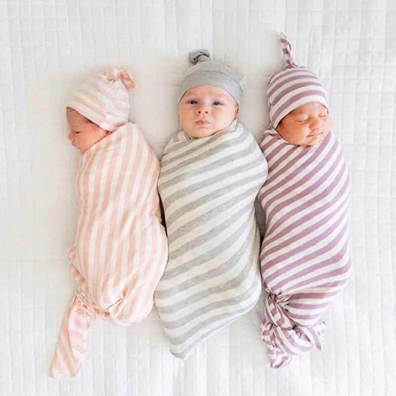 2-piece Stripe Cotton Sleep Bag and Hat Sets for Baby