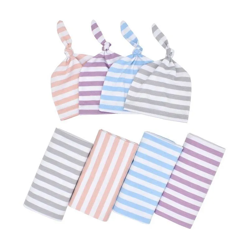 2-piece Stripe Cotton Sleep Bag and Hat Sets for Baby