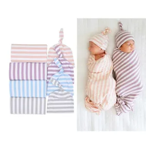 2-piece Stripe Cotton Sleep Bag and Hat Sets for Baby