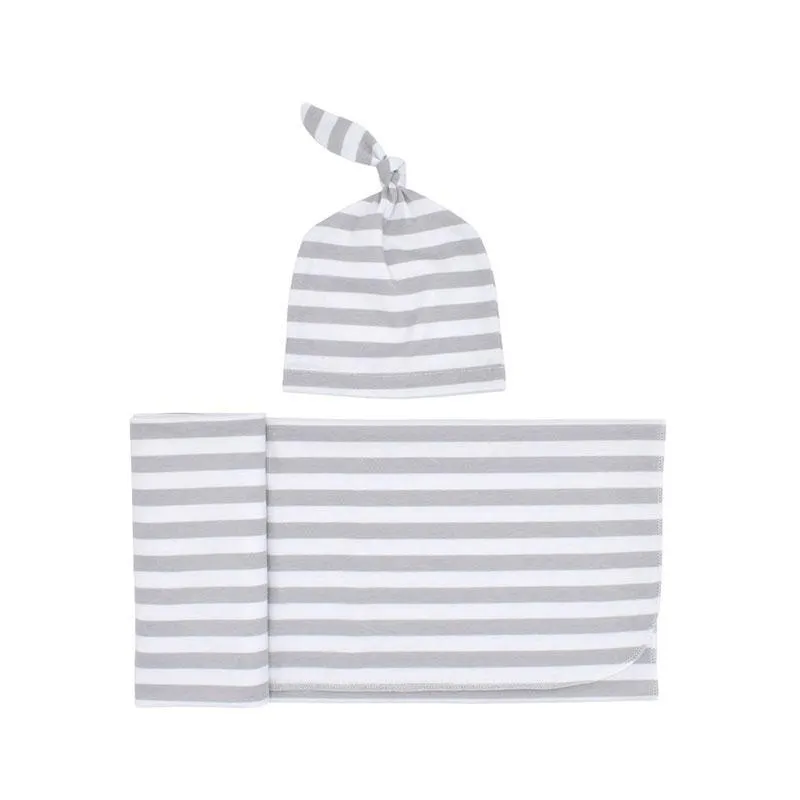 2-piece Stripe Cotton Sleep Bag and Hat Sets for Baby