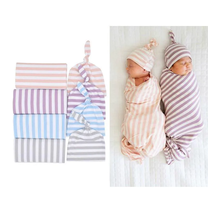 2-piece Stripe Cotton Sleep Bag and Hat Sets for Baby