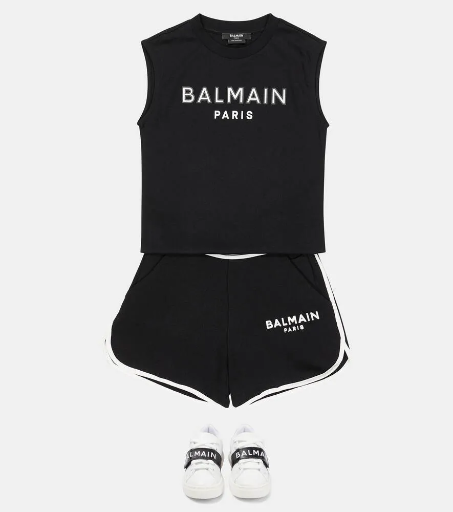 Balmain Logo Cotton Jersey Top, Black