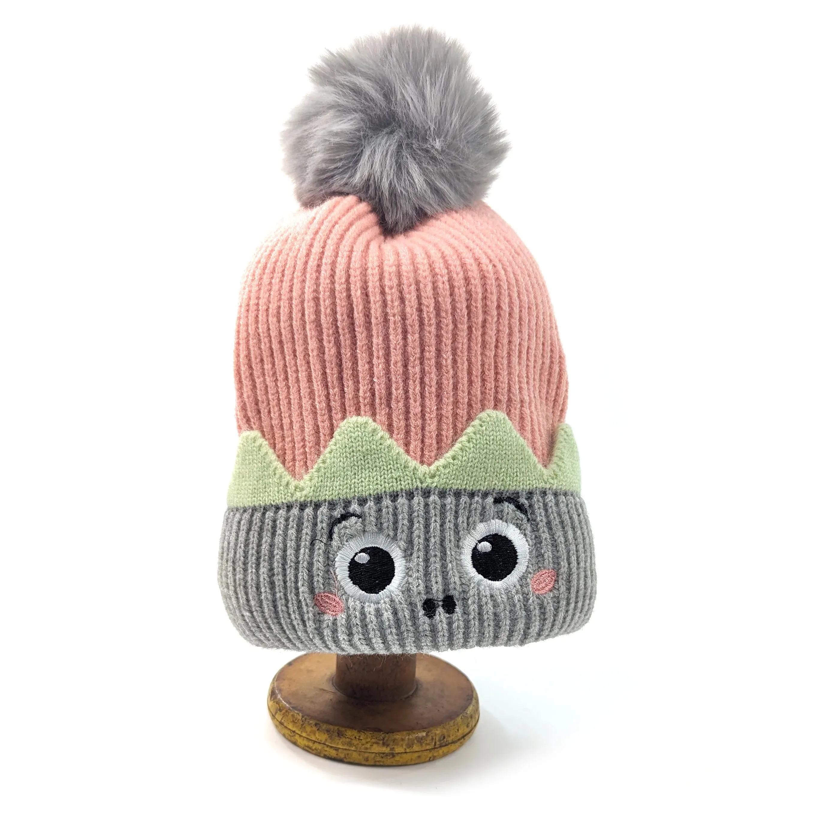 Black Ginger Pink/Grey Children's Monster Bobble Hat - 800-520