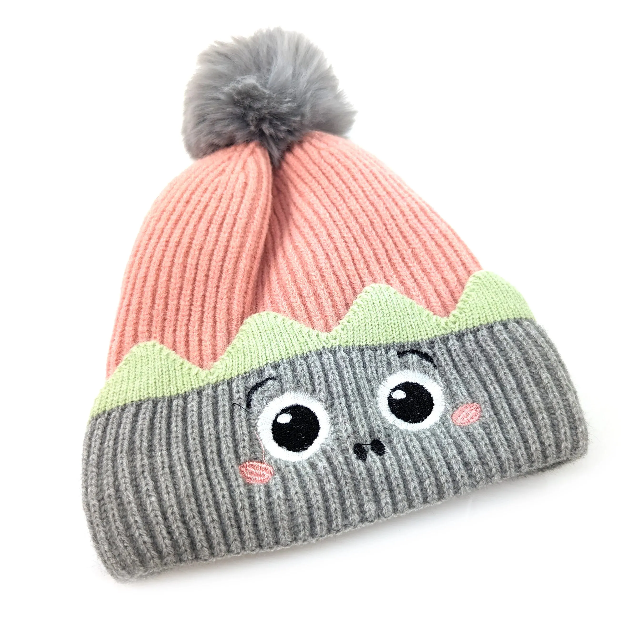 Black Ginger Pink/Grey Children's Monster Bobble Hat - 800-520