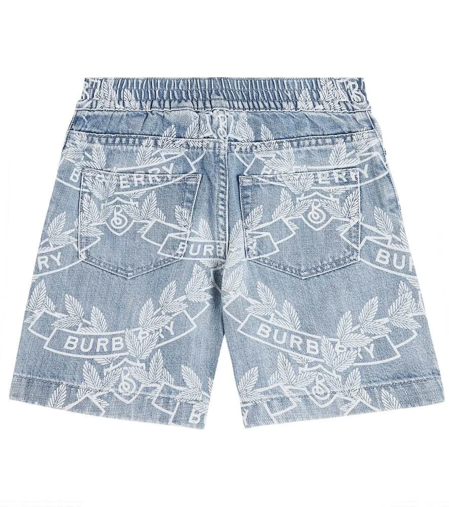 Burberry Oak Leaf Crest Print Denim Shorts, Multicolor