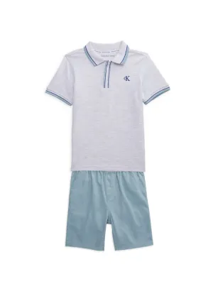 Calvin Klein Baby Boy Polo and Shorts 2 Piece Set color White Blue