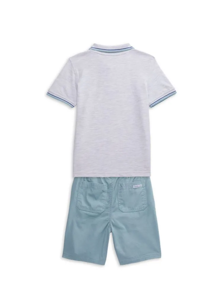 Calvin Klein Baby Boy Polo and Shorts 2 Piece Set color White Blue