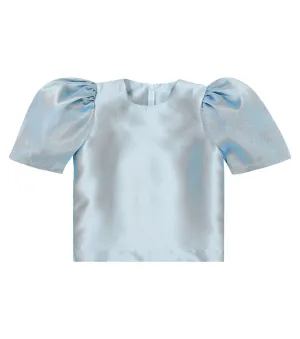 Caroline Bosmans Satin Puff Sleeve Top, Blue