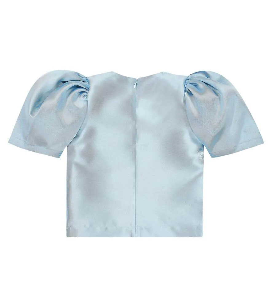 Caroline Bosmans Satin Puff Sleeve Top, Blue