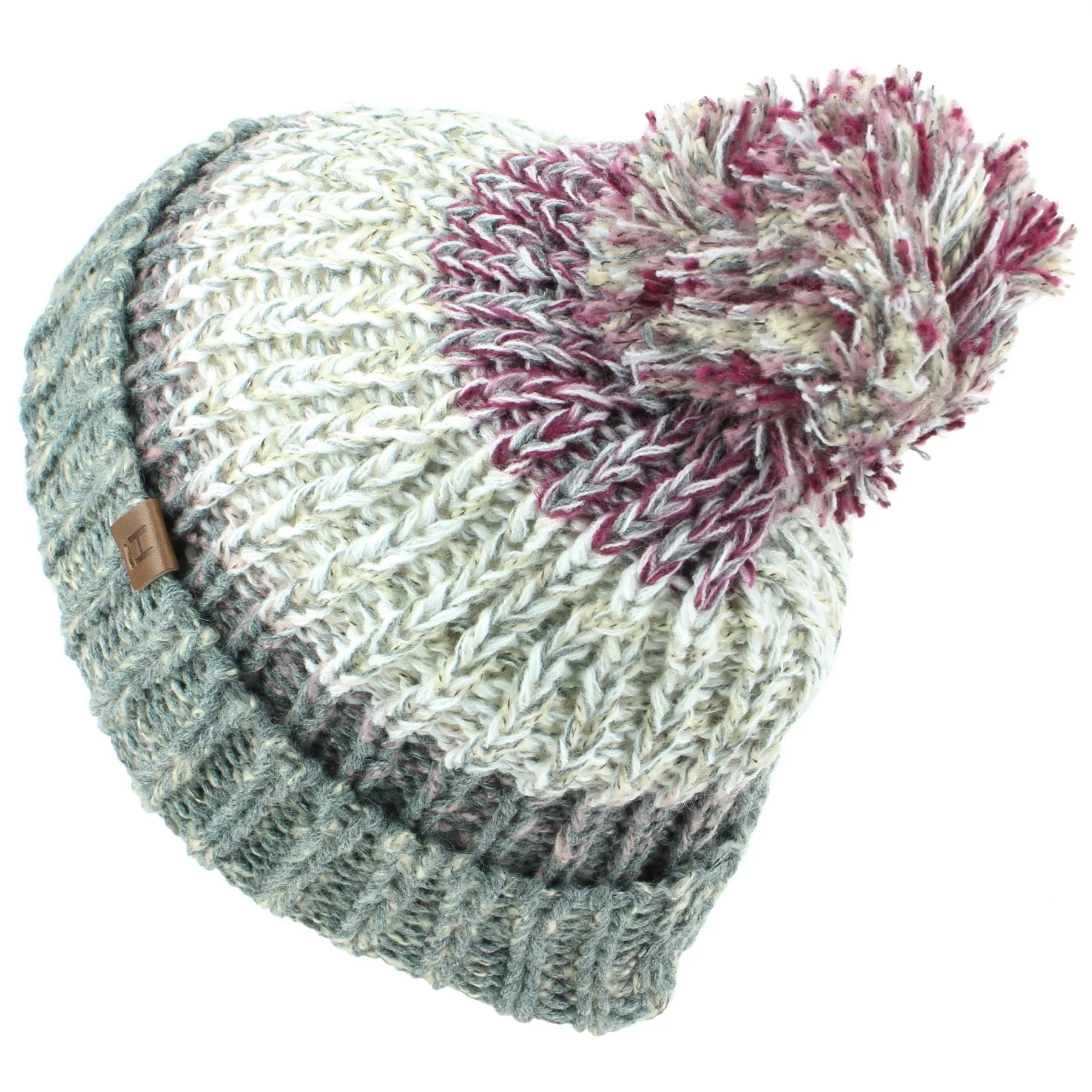 Children's Chunky Mixed Knit Bobble Beanie Hat - Grey