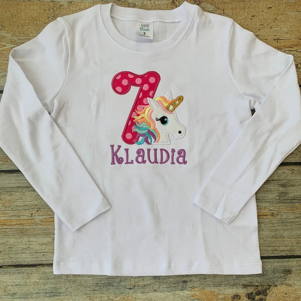 Children's Embroidered Unicorn Birthday Tee