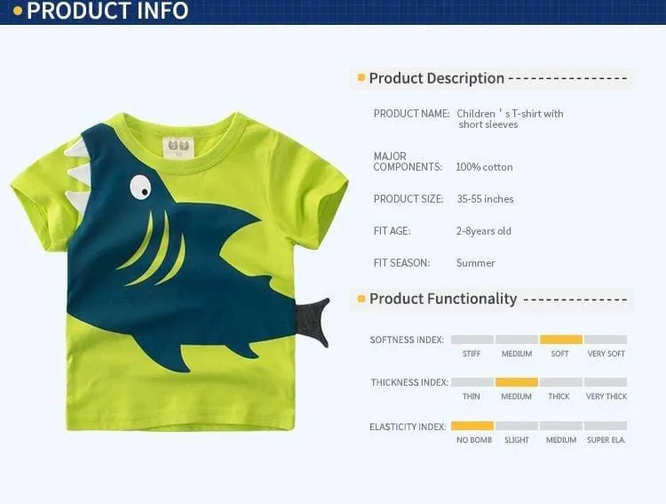 Children's Premium Cotton T-shirt with Shark Pattern