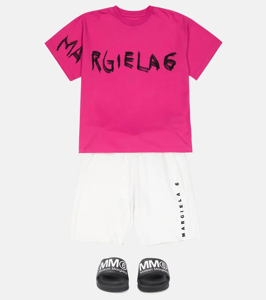 Cotton jersey shorts with MM6 Maison Margiela logo, white