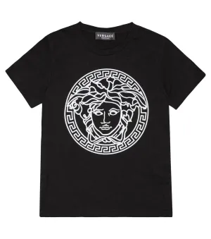 Cotton jersey T-shirt with Medusa Versace decoration, black