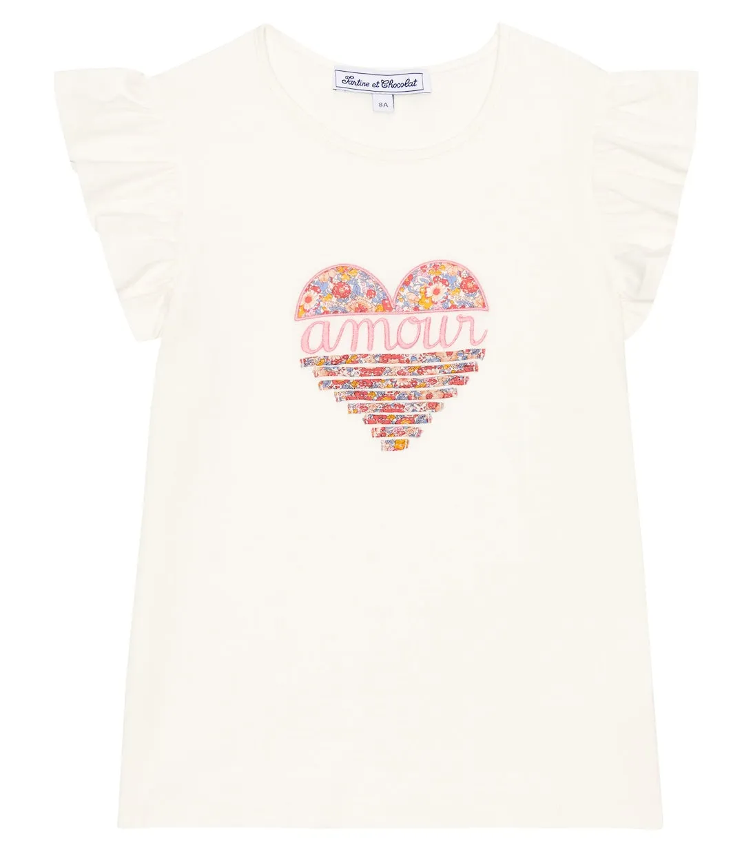 Cotton T-shirt with Tartine et Chocolat embroidery, white