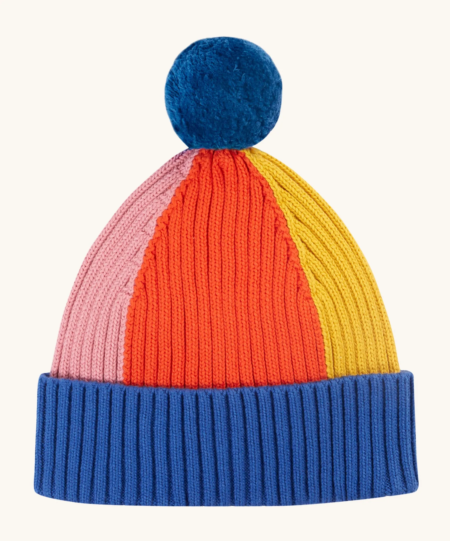 Frugi Rainbow Rib Bobble Hat - Blue Tang/Rainbow