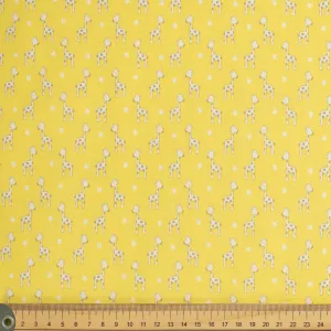 Happy Animal Collection White Giraffe on Yellow Cotton Prints