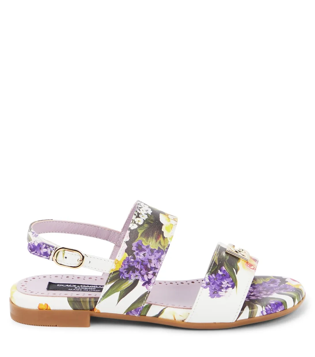 Leather sandals with floral print Dolce&Gabbana, multicolor