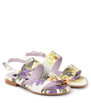 Leather sandals with floral print Dolce&Gabbana, multicolor