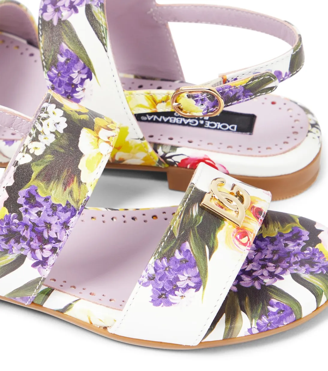 Leather sandals with floral print Dolce&Gabbana, multicolor