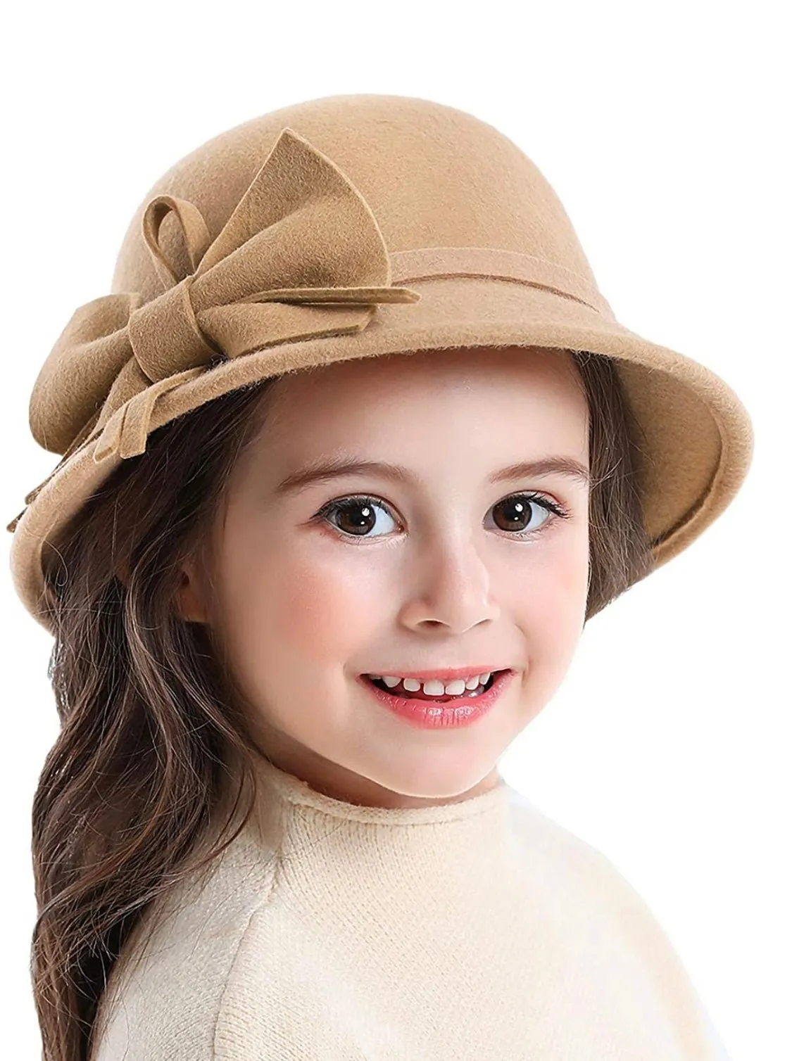 Little Girls Wool Knotted Bow Bucket Hat - 3 Color Choices