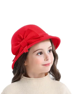 Little Girls Wool Knotted Bow Bucket Hat - 3 Color Choices