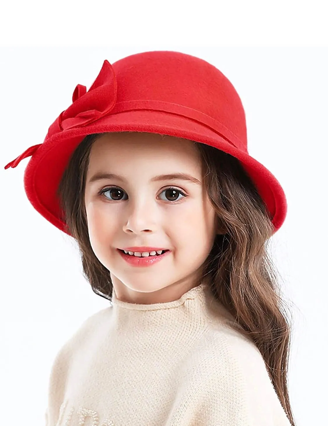 Little Girls Wool Knotted Bow Bucket Hat - 3 Color Choices