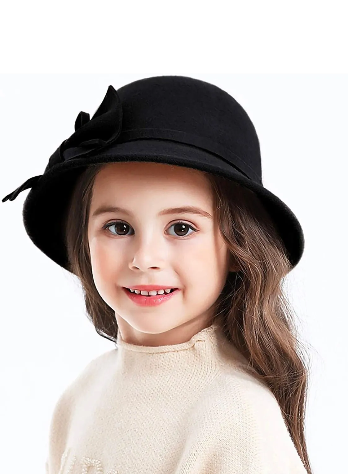 Little Girls Wool Knotted Bow Bucket Hat - 3 Color Choices