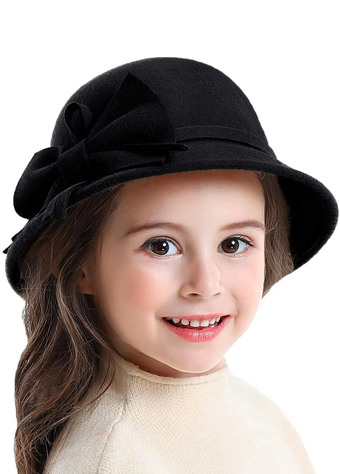 Little Girls Wool Knotted Bow Bucket Hat - 3 Color Choices