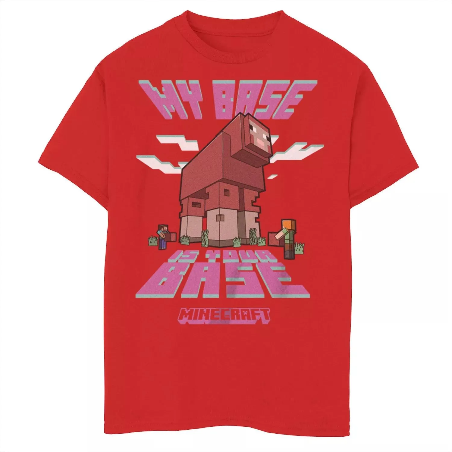 Minecraft Steve Alex T-shirt for boys 8-20 years old with My Base is Your Pink Lamb Minecraft graphic