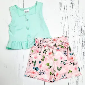 Mint Flowered Short Set