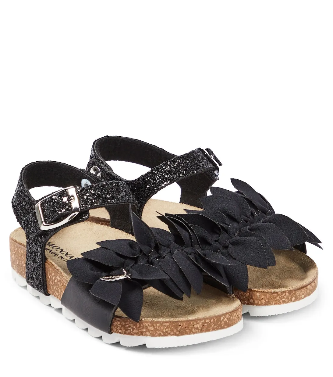 Monnalisa Floral Applique Sandals, Black