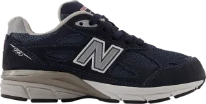 New Balance 990v3 Little Kid Wide 'Navy' Sneakers, Blue