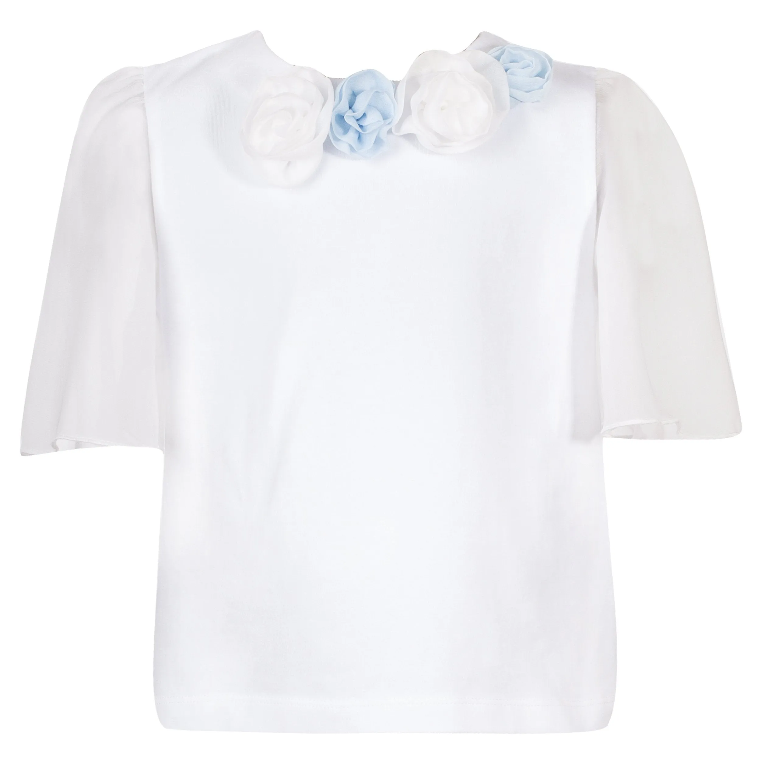 Patachou Girls White and Blue Flower Dress Shirt