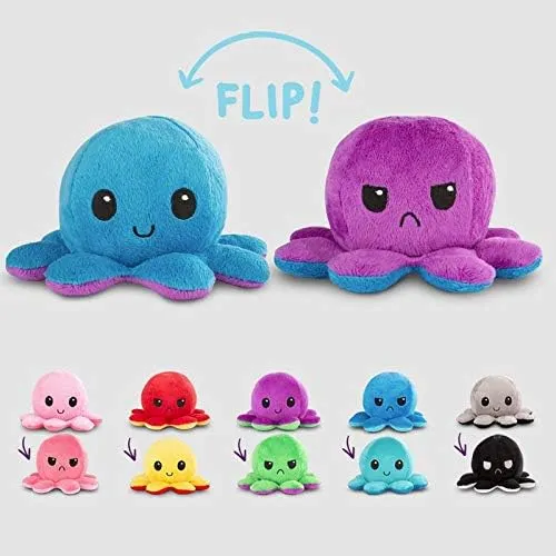 Reversible Octopus Plush, Adorable, Soft Cotton Soft, Double Sided Gift for Kids, Emotional Flap