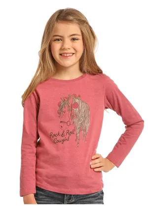 Rock & Roll Cowgirl Girls WSL Girls Horse/Flower Graphic Tee