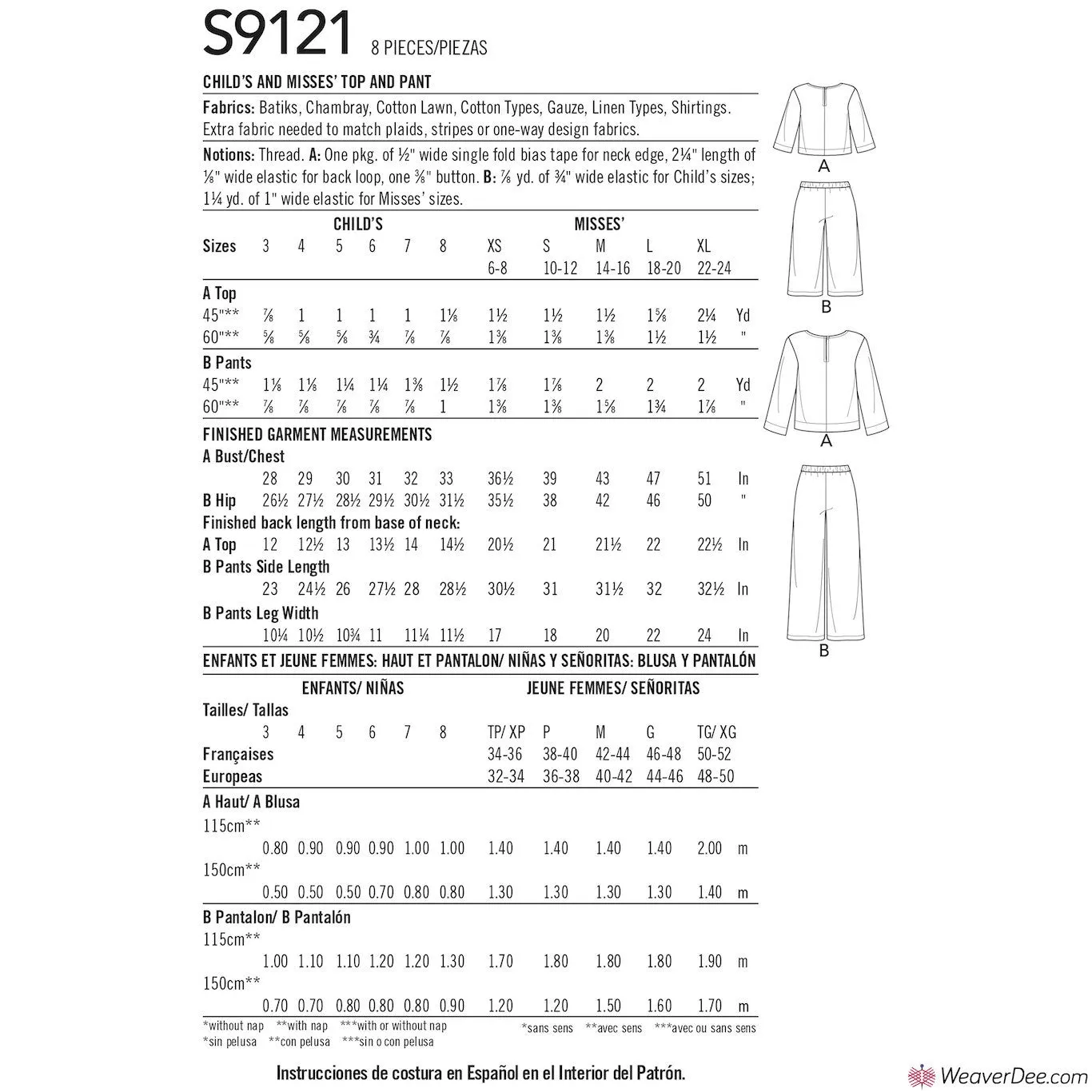 Simplicity Pattern S9121 Children's & Misses' Top & Trousers